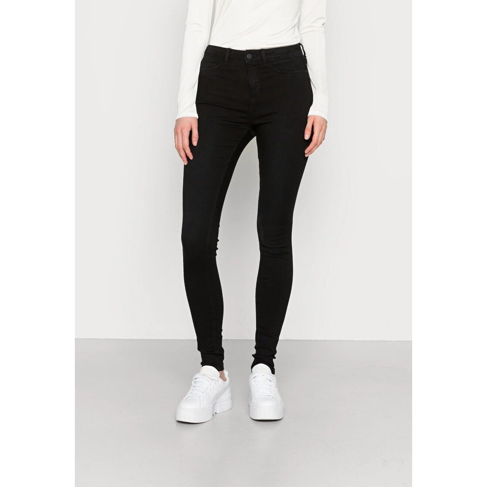 Noisy May Jeans Lexi Women's 27 BLACK Skinny Fit Ankle High Waist Super Slim Leg